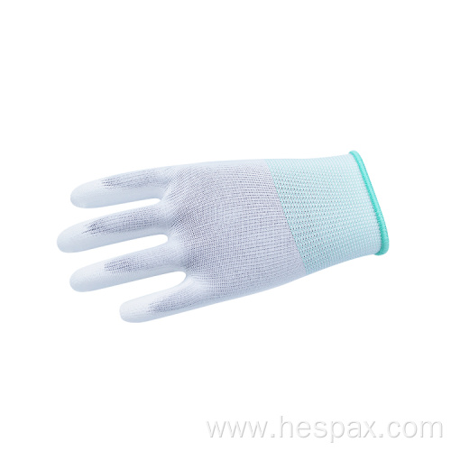 Hespax Anti-static White Polyester Knitted PU Coated Gloves